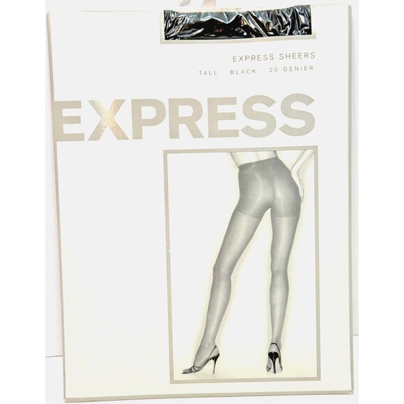 Express Sheers Tall Black 20 Denier Nylon Lycra Sandalfoot Pantyhose Made in USA - Picture 1 of 3